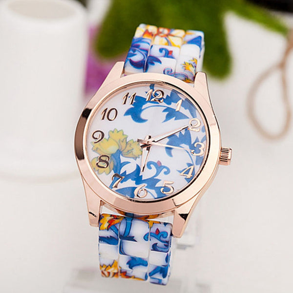 2016 HOT! Fashion Women Watches Reloj Rose Flower Print