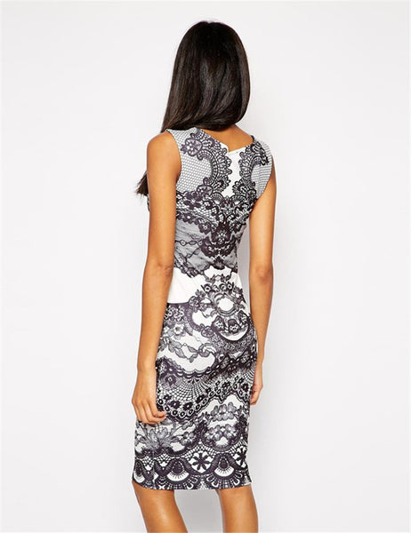 estampado senhora elegante formal de trabalho lápis vestido