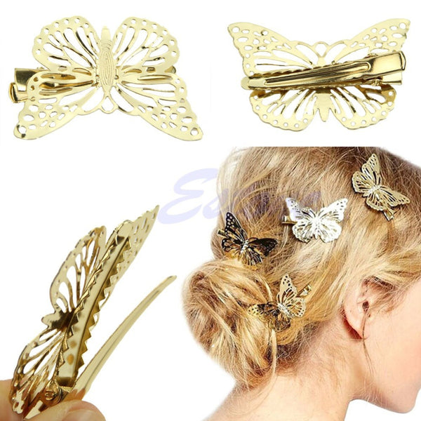 Women Shiny Golden Butterfly Hair Clip