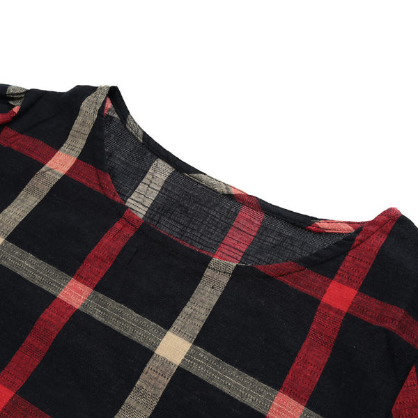 Spring Women Plaid Blouse Vintage