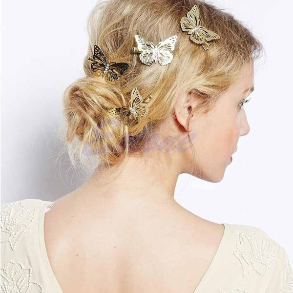 Women Shiny Golden Butterfly Hair Clip