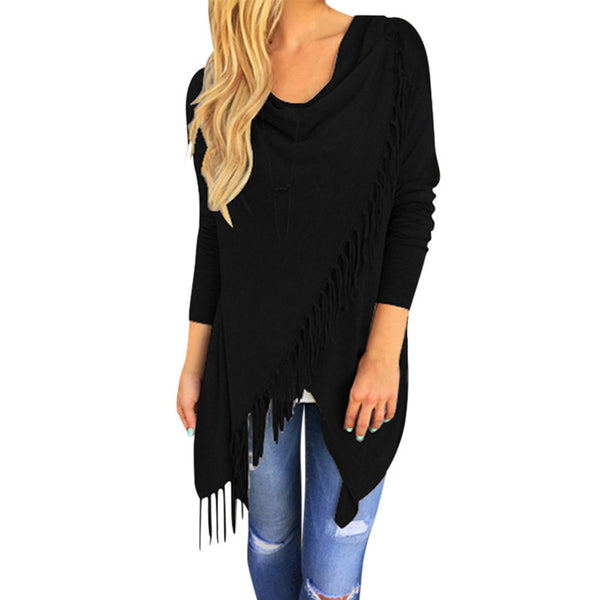 Women Long Sleeve Blouse Tassel Slash