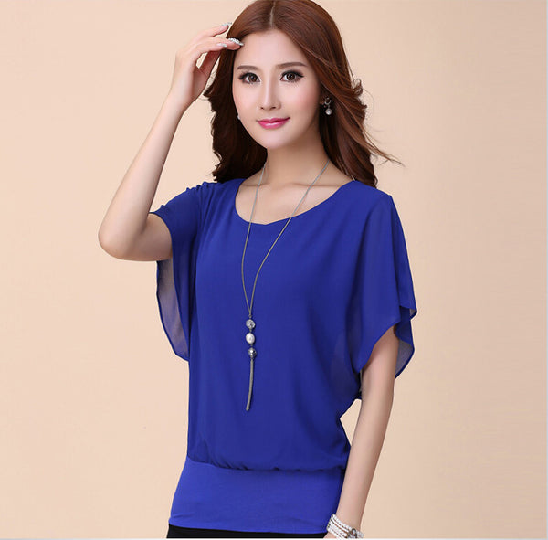 Ruffles Batwing Short Sleeve Shirt Ladies Casual Loose Clothing