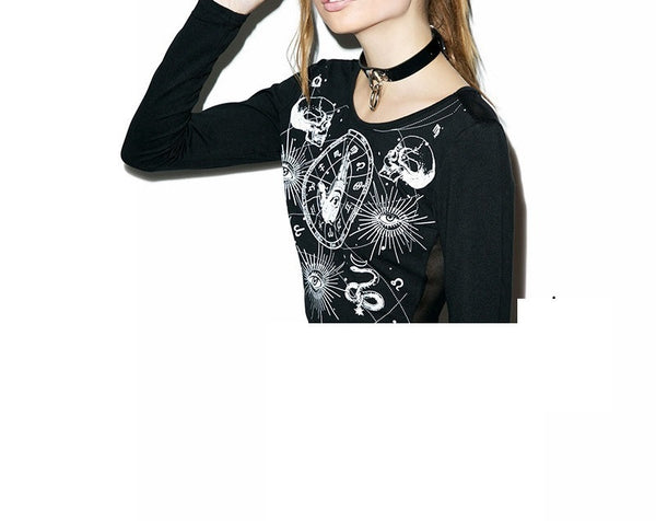 Punk Full Sleeve Printing Words Camisetas Crop Tops